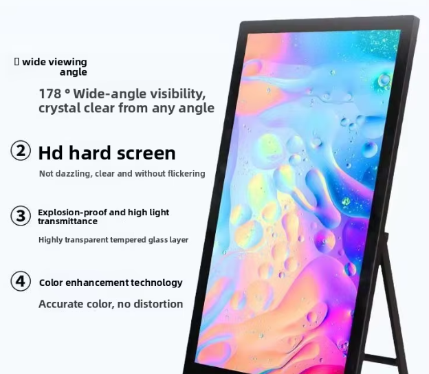 Sleek industrial design of Jinoptix floor standing digital display unit.